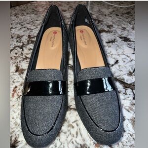 Clarks Unstructured Women's Un Cosmo Way loafers grey tweed &black patent.sz 9